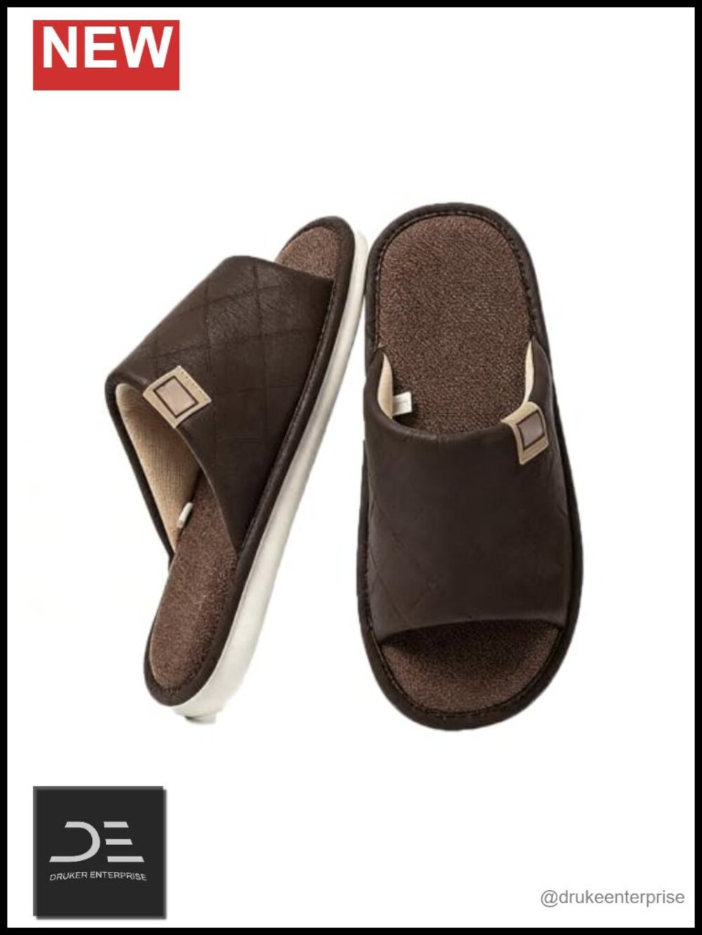 Open Toe Slippers Cooling Faux Linen Insole Water-Resistant Faux Leather